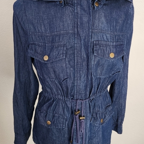 Chocolate USA Chambray Hooded Long Sleeve Shacket Blue Size S - Picture 12 of 15